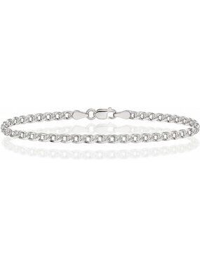 Sterling Silver 3.8mm Curb Chain Diamond Cut Link Bracelet for Men & Women